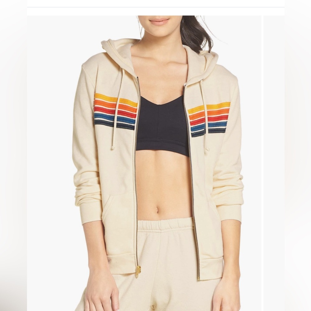 Aviator Nation zip up hoodie in vintage white/rainbow
